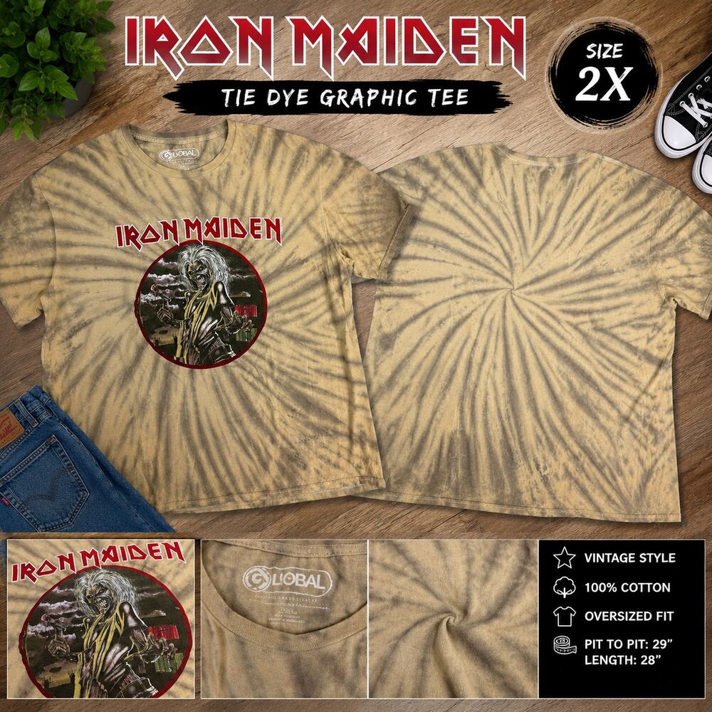 Iron Maiden Tie Dye Band Tee 2X Vintage Grunge Rock Graphic Shirt
